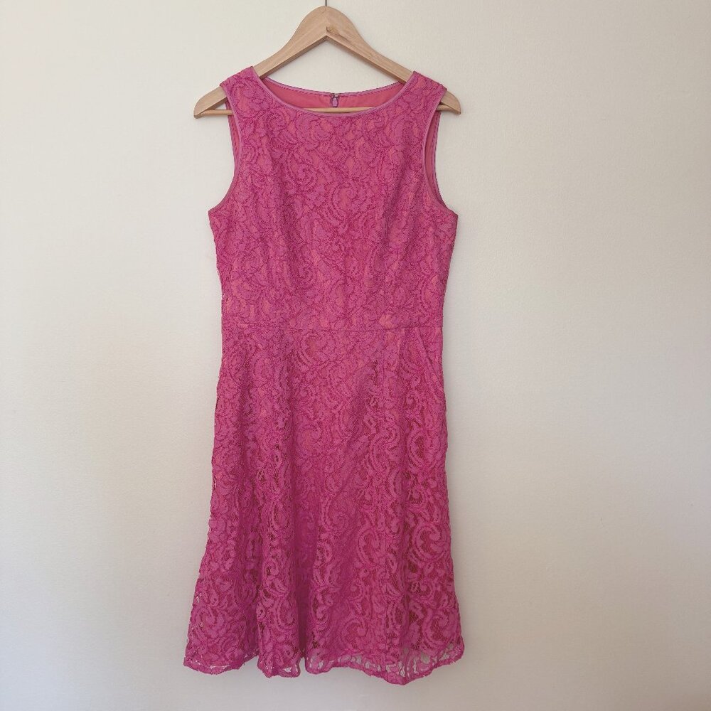 Adrianna Papell Fuchsia Pink Lace A-line Dress with Pockets Women's Size 10